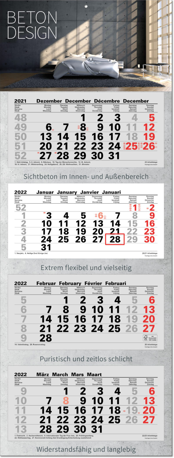Junior 4 Monate Premium Wandkalender